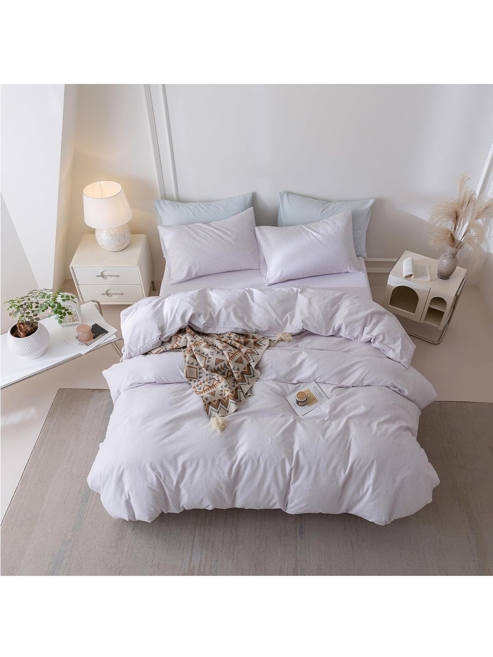 NEW 3Pcs Light Purple Pinstriped Duvet Cover Set Queen Size 90''Wx90''L - Picture 6 of 7